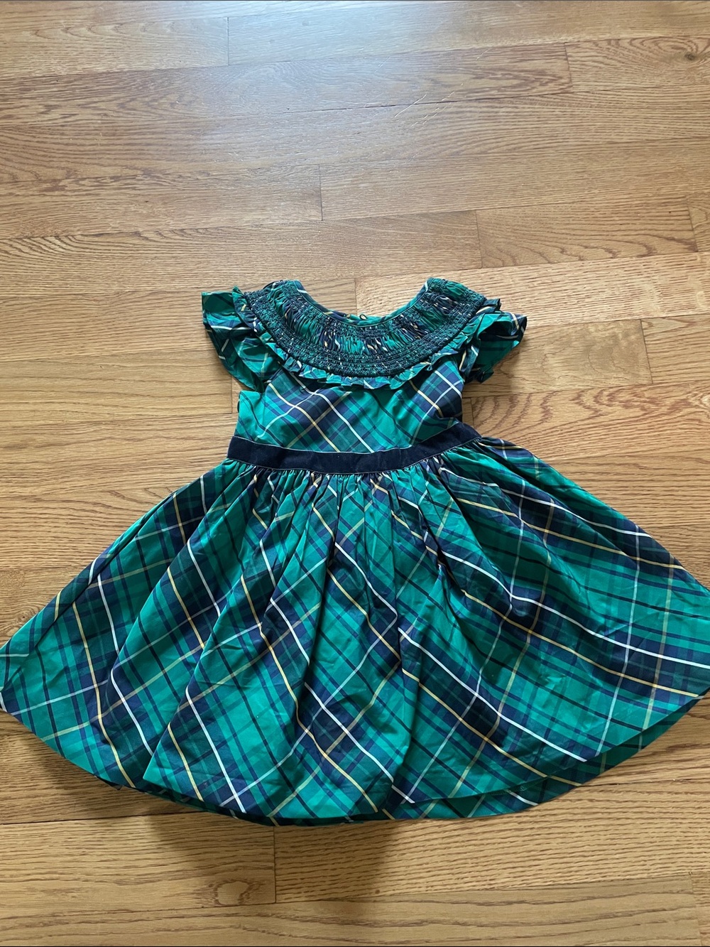 Janie and Jack Green and Navy Plaid Smocked Ruffle Dress